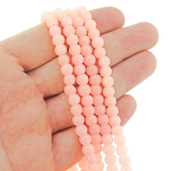 Perles Rondes en Verre 6mm - Corail - 1 Rang 133 Perles - BD2573