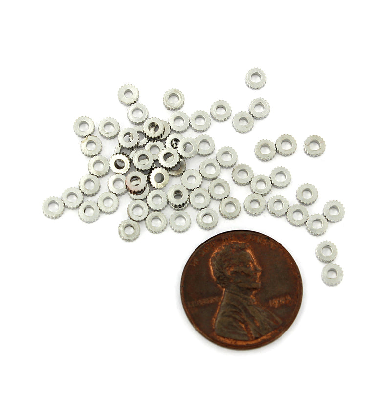 Gear Spacer Beads 3.5mm x 1.3mm - Silver Tone - 50 Beads - SC5272