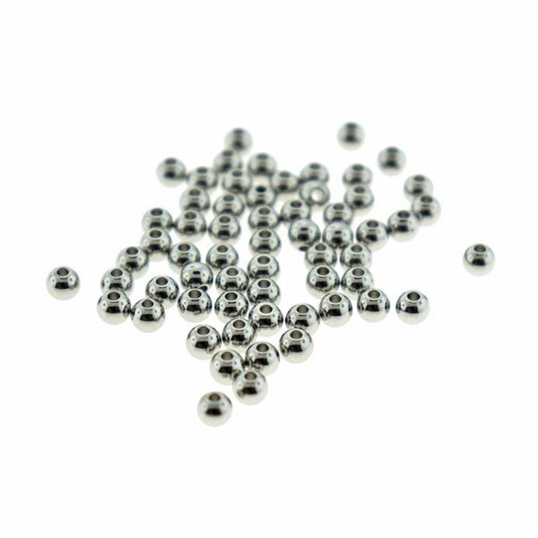 Round Stainless Steel Spacer Beads 4mm x 4mm - Silver Tone - 25 Beads - FD819