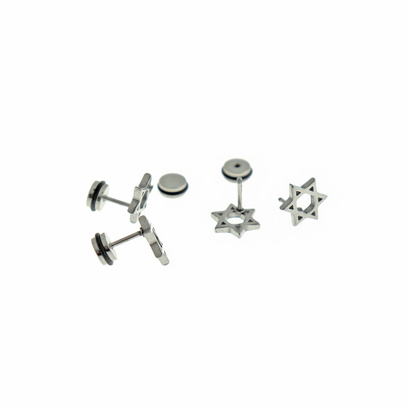 Stainless Steel Earrings - Star of David Studs - 10mm x 2mm - 1 Pair - Choose Your Tone!