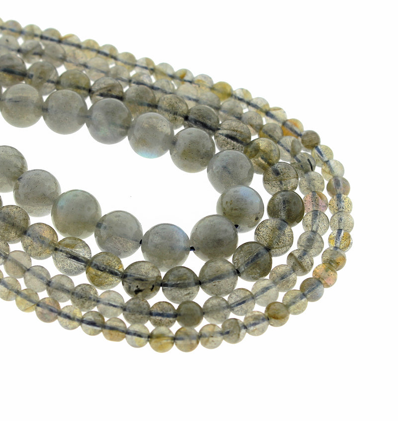 Perles rondes en labradorite naturelle 4 mm - 8 mm - Choisissez votre taille - Gris - 1 brin complet de 15 po - BD1847