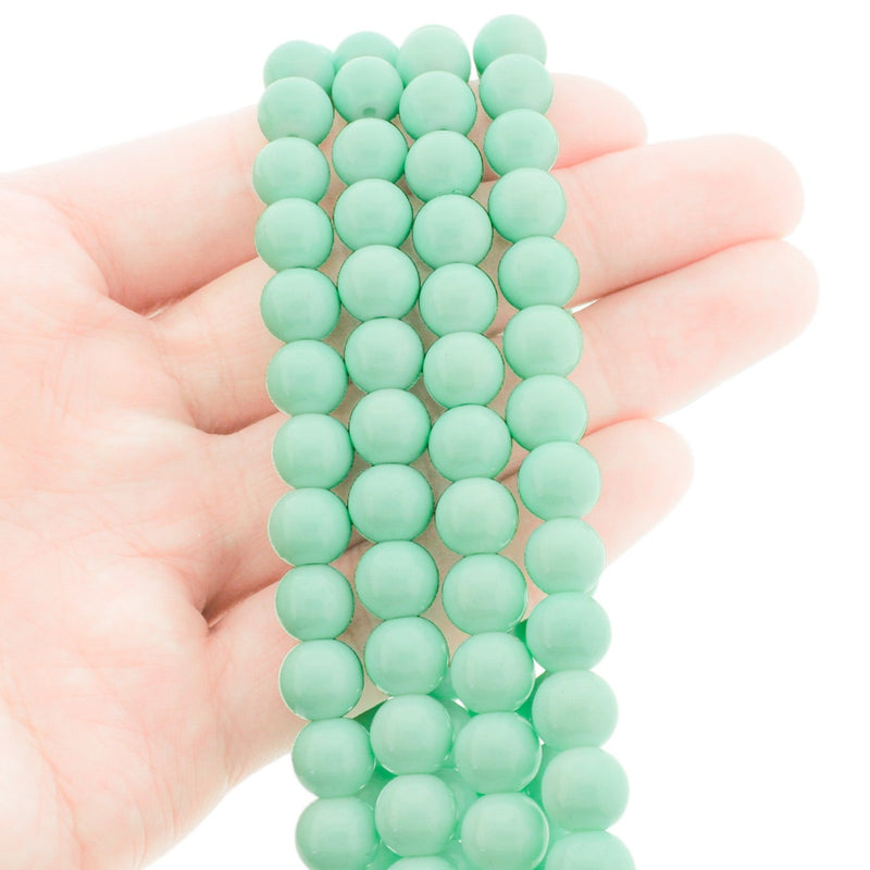 Perles Imitation Jade Rondes 8mm - Vert Mer - 1 Rang 50 Perles - BD1695