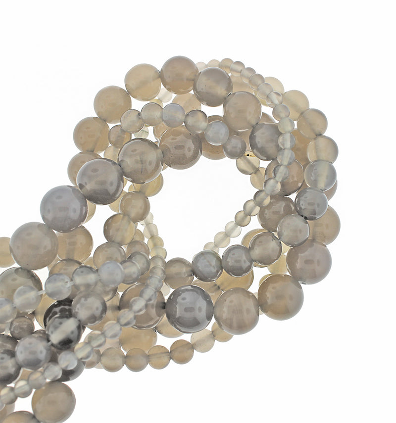 Perles d'agate naturelle rondes 4mm -12mm - Choisissez votre taille - Stormy Grey - 1 Full 15.5" Strand - BD1832