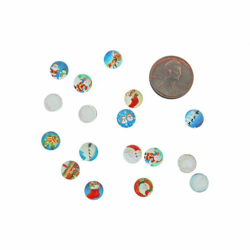 20 Cabochons en verre de Noël avec dôme en verre 8 mm Assortiment - CBD004