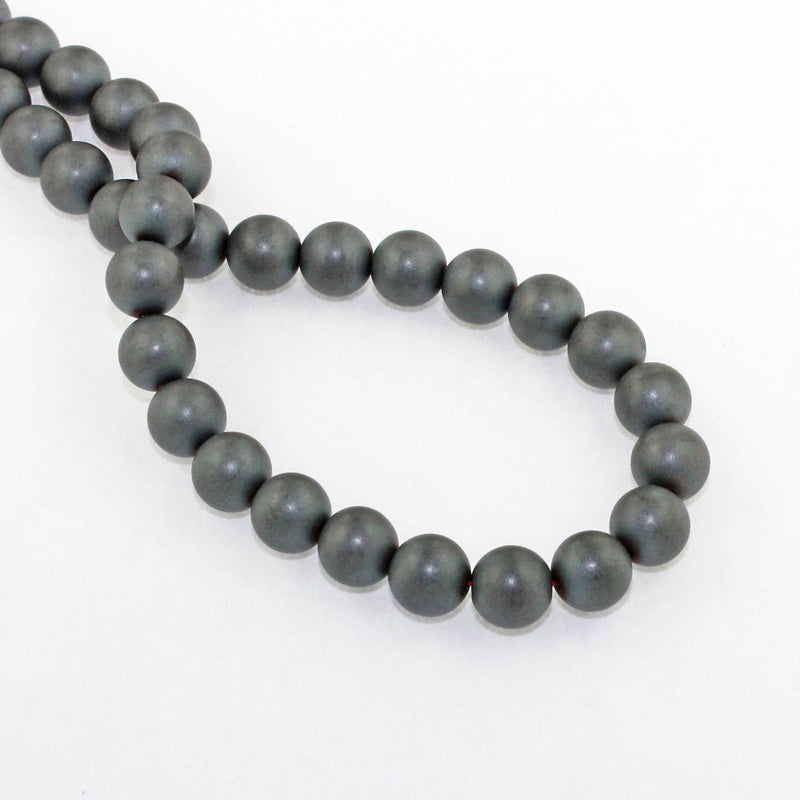 Perles Hématite Rondes 8mm - Gris Anthracite Givré - 1 Rang 50 Perles - BD1111