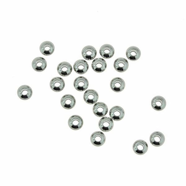 Rondelle Stainless Steel Spacer Beads 4mm x 2.5mm - Silver Tone - 20 Beads - MT757