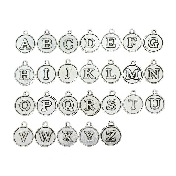 Stainless Steel Letter Charms - Choose Your Initial & Quantity - Uppercase Script Alphabet - 13mm with Loop - ALPHA1500BFS-IND A / 1 Charm