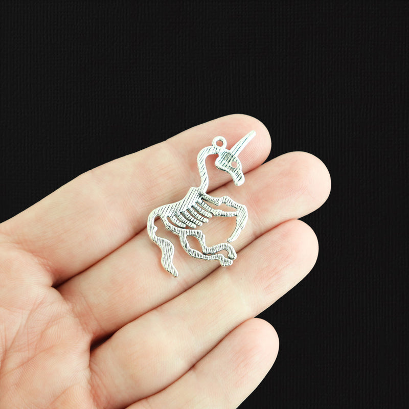 8 Unicorn Skeleton Antique Silver Tone Charms - SC778