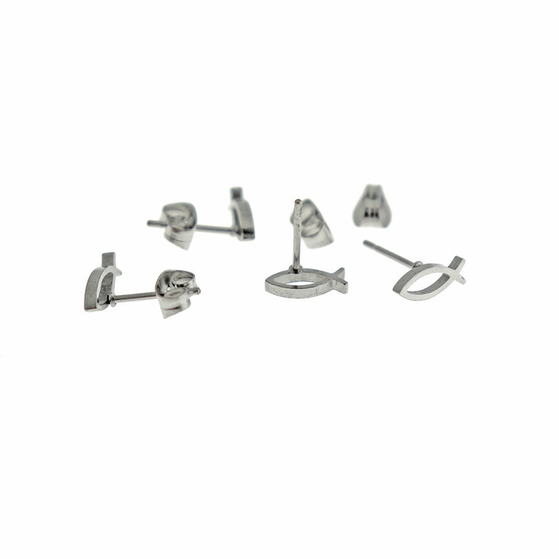 Boucles d'Oreilles en Acier Inoxydable - Clous de Poisson Religieux - 9mm x 4mm - 2 Pièces 1 Paire - ER922