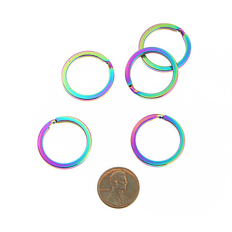 Rainbow Electroplated Stainless Steel Key Rings - 25mm - 5 Pieces - Z1640