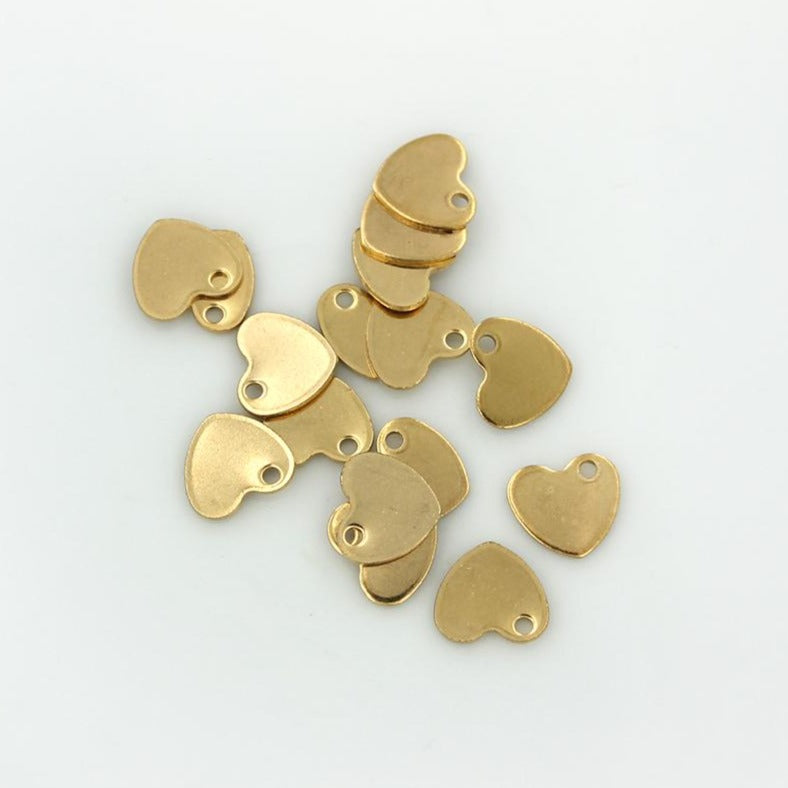 Heart Stamping Blanks - Gold Tone Stainless Steel - 9mm x 10mm - 5 Tag