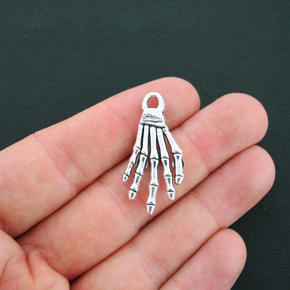 6 Skeleton Hand Antique Silver Tone Charms 2 Sided - SC1254