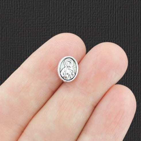 Virgin Mary Cross Spacer Beads 10mm x 8mm x 3mm - Antique Silver Tone - 25 Beads - SC8030