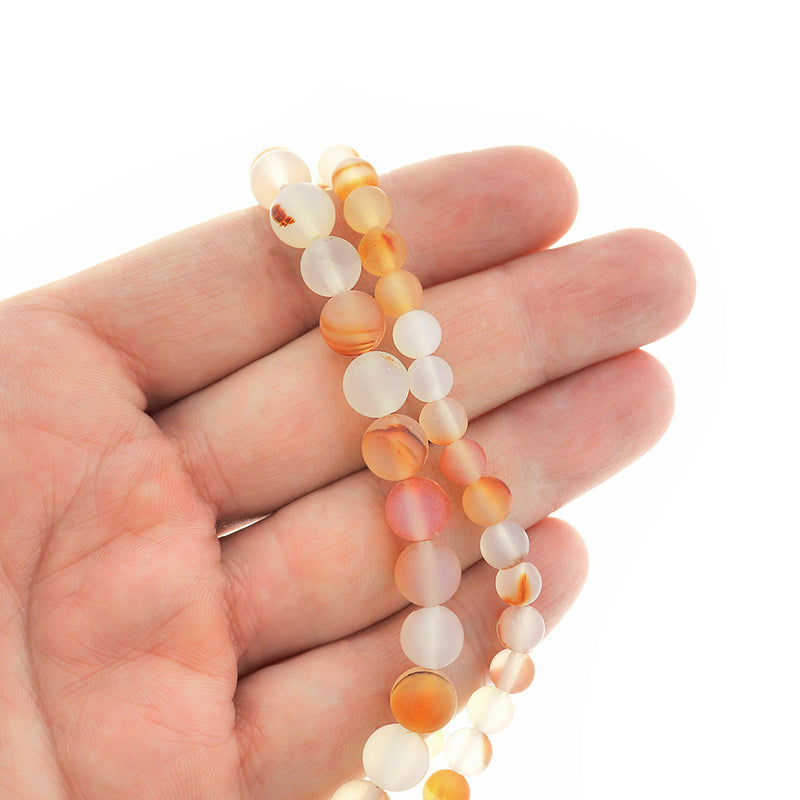 Round Natural Agate Beads 6mm -8mm - Choose Your Size - Frosted Fiery Orange - 1 Full 14.76" Strand - BD2548