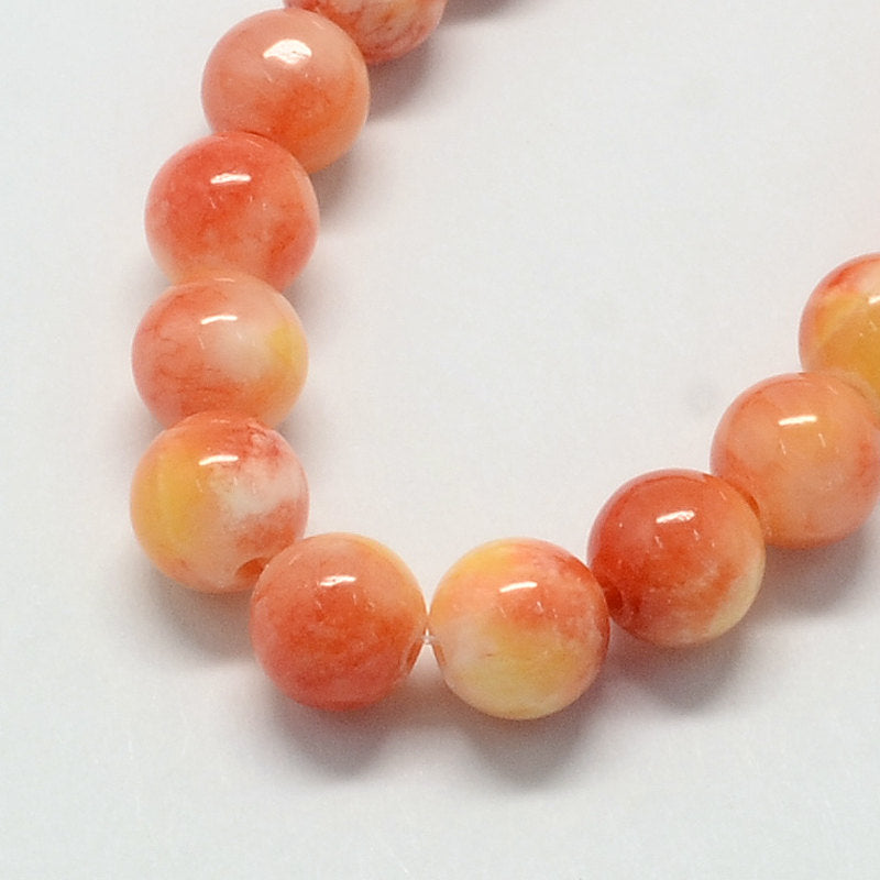 Perles rondes en jade naturel 6 mm - Orange coucher de soleil - 1 rang 66 perles - BD981