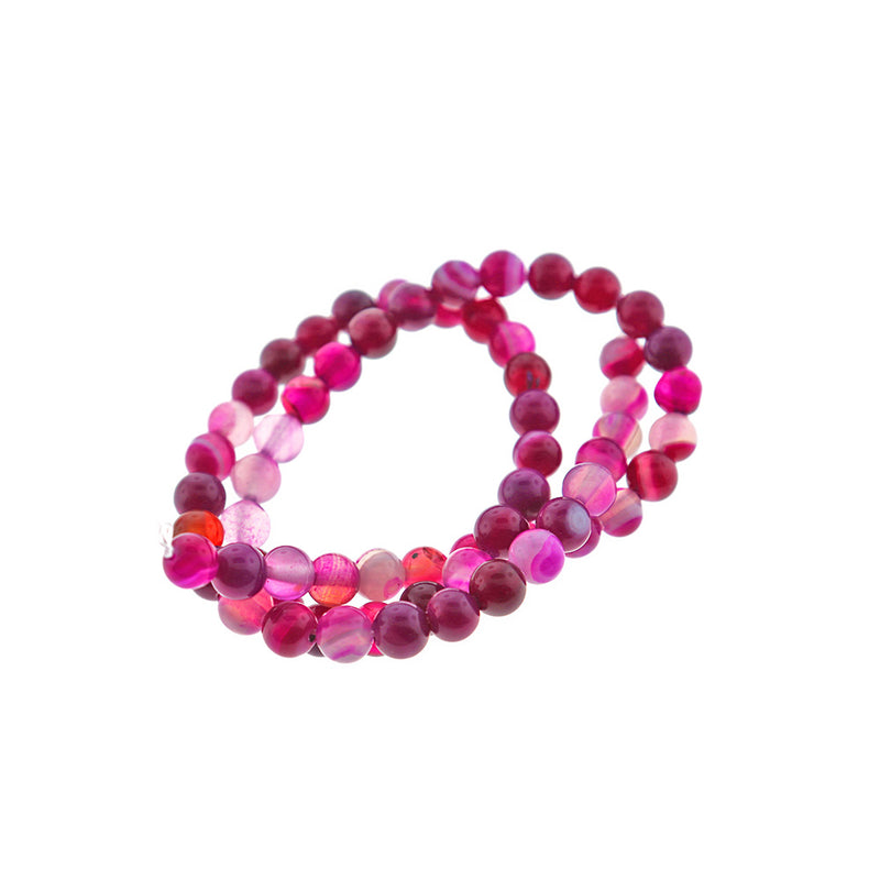 Round Natural Agate Beads 6mm - Raspberry Pink - 1 Strand 63 Beads - BD473