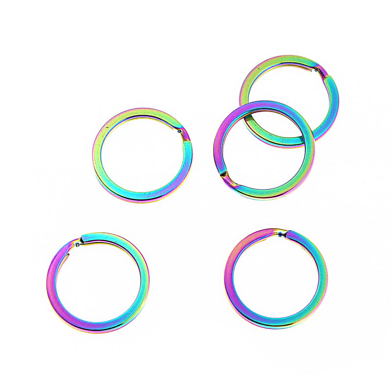 Rainbow Electroplated Stainless Steel Key Rings - 25mm - 5 Pieces - Z1640