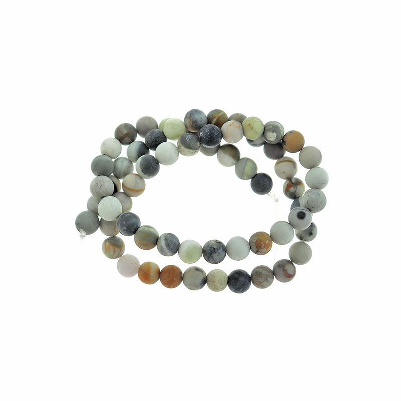 Perles rondes en jaspe naturel Picasso 6 mm - Granit givré et sable - 1 brin 63 perles - BD293