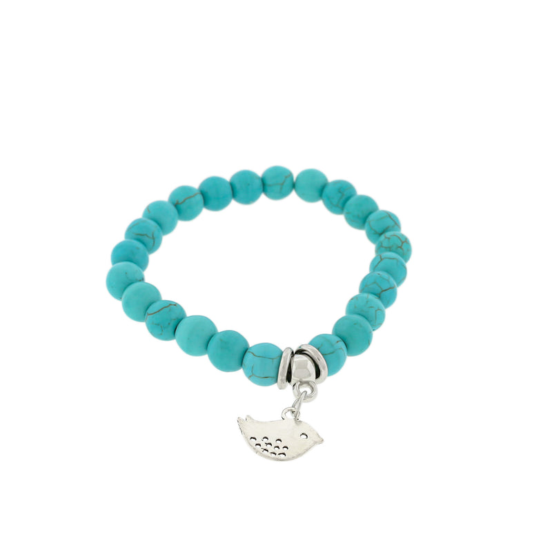 Bracelet Perle Howlite Bleue Ronde 50mm - Turquoise avec Charme - 1 Bracelet - BB222