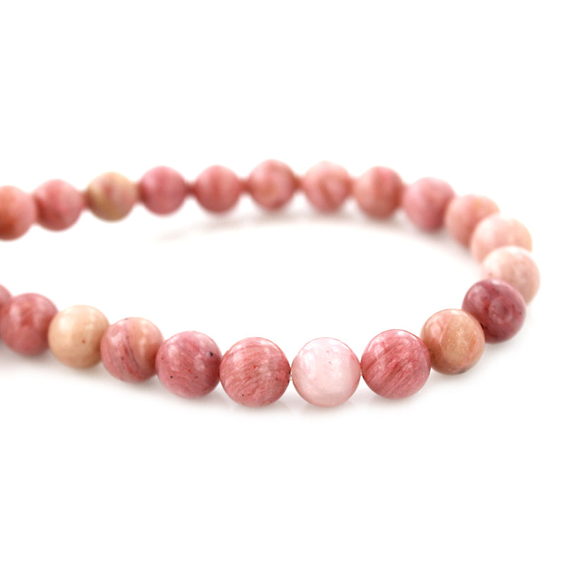 Perles Rondes en Rhodonite Naturelle 6mm - Roses Douces - 1 Rang 63 Perles - BD1549