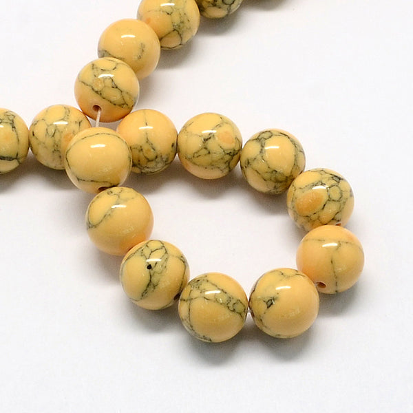 Perles rondes en Howlite Naturelle 4mm - Teinté Jaune et Noir - 1 Rang 95 Perles - BD998