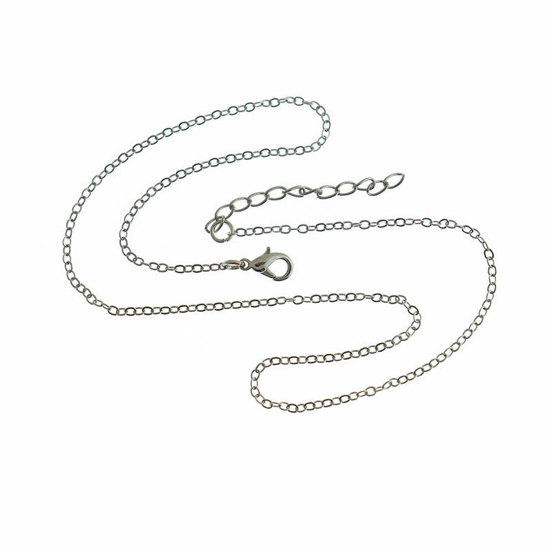 Silver Tone Cable Chain Necklace 16.9" Plus Extender - 2mm - Choose Your Quantity!