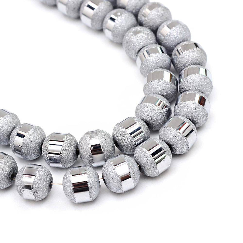 Round Glass Beads 8mm - Frosted Metallic Silver - 1 Strand 72 Beads - BD1467