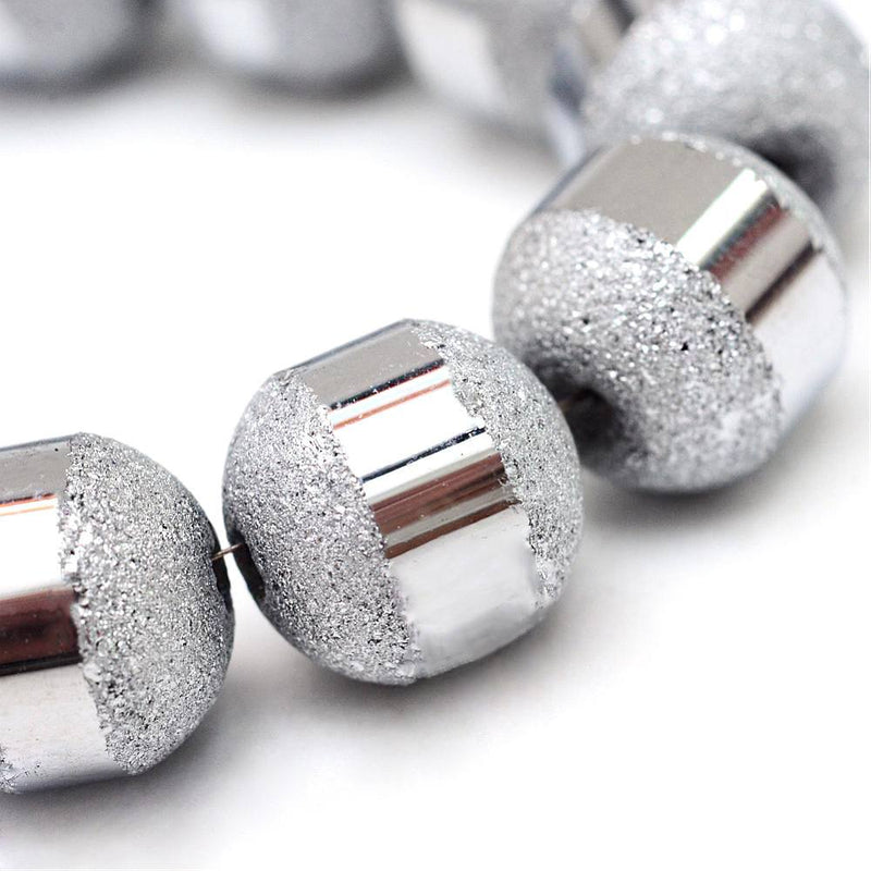 Round Glass Beads 8mm - Frosted Metallic Silver - 1 Strand 72 Beads - BD1467