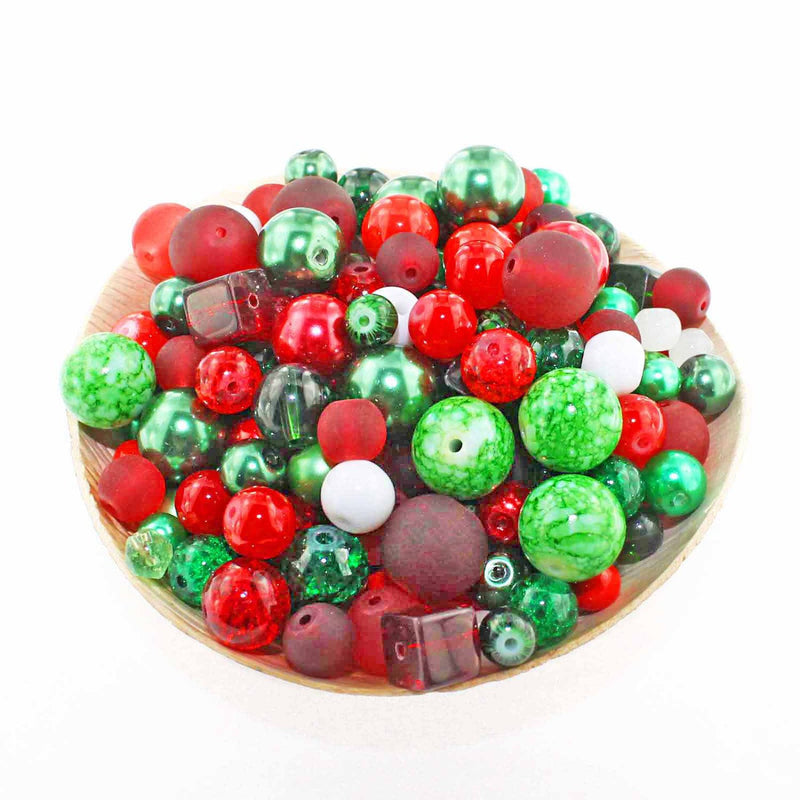 6mm Red & Clear Crackle Glass Beads