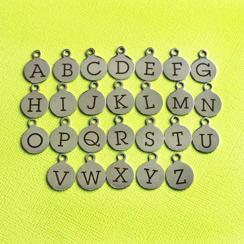 Stainless Steel Letter Charms - Full Alphabet 26 Letters - Uppercase Alphabet - 13mm With Loop - ALPHA1300BFS